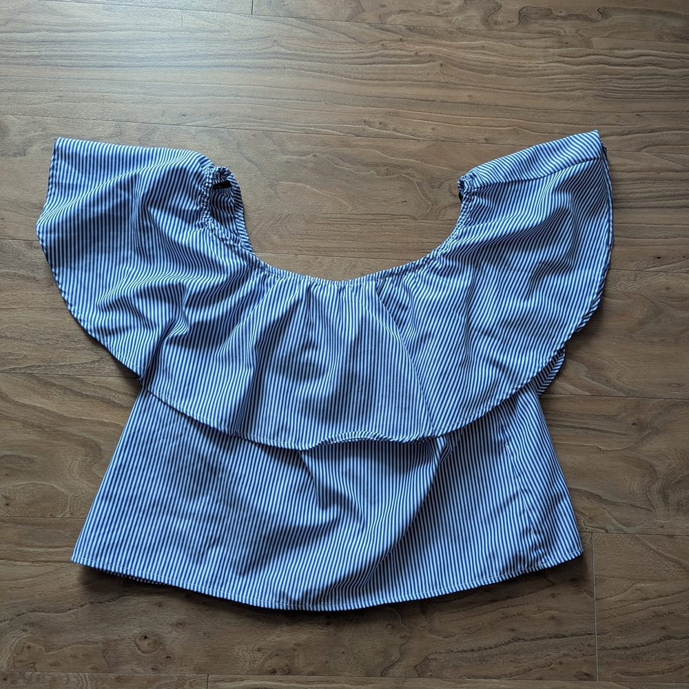 Forever 21 Navy Striped Off-Shoulder Blouse